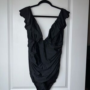 J. Crew Black Swimsuit with Ruffle Detail